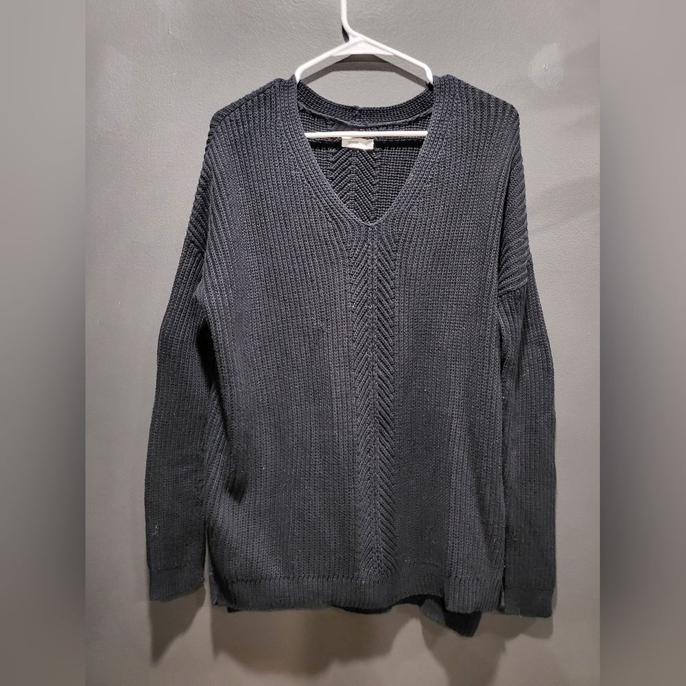 Vince Black V Neck Knit Cotton Long Sleeve Sz S
